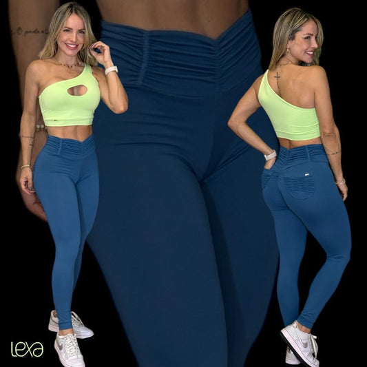 Blue And Green One shoulder Leggings Set