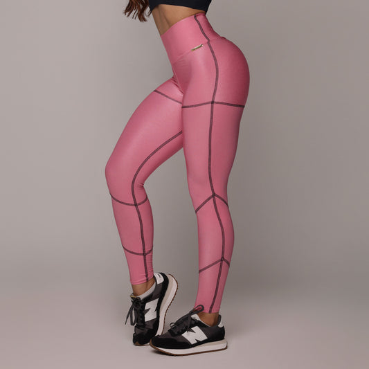 Rosa Glossy Lines empina bum bum leggings