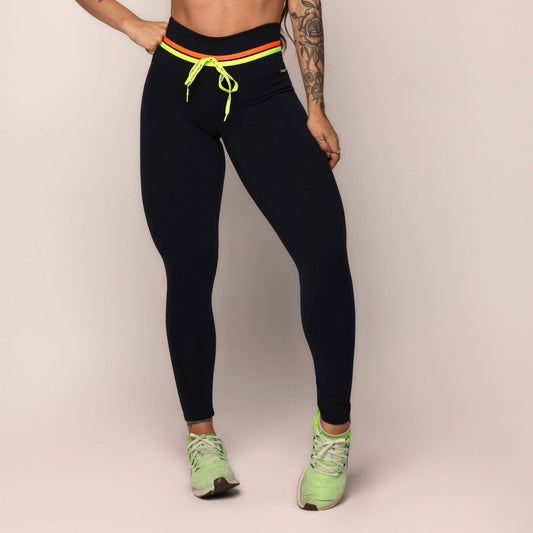 Black liso Orange Neon empina bum bum leggings
