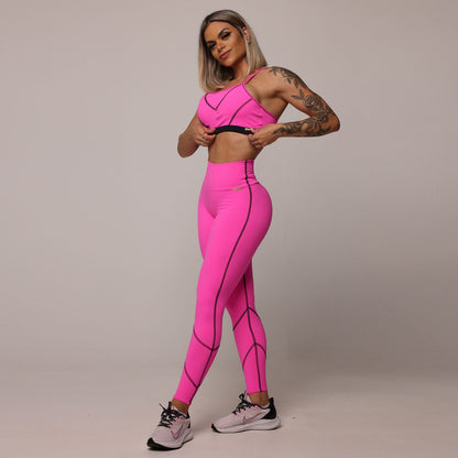 Rosa Neon Lines Empina bum bum leggings