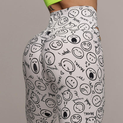 Neon Happy Face Elastic empina bum bum Leggings