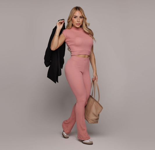 Peach Crunchy Flare leggings Set