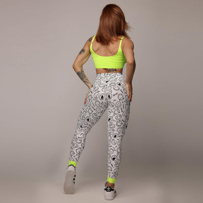 Neon Happy Face Elastic empina bum bum Leggings