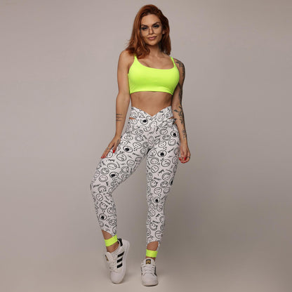 Neon Happy Face Elastic empina bum bum Leggings