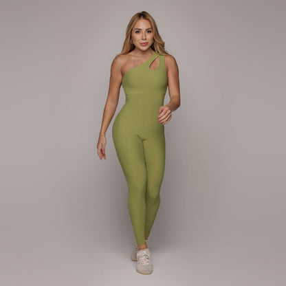 Olive Crunchy One shoulder Jumpsuit