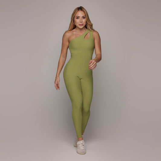 Olive Crunchy One shoulder Jumpsuit