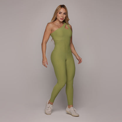 Olive Crunchy One shoulder Jumpsuit
