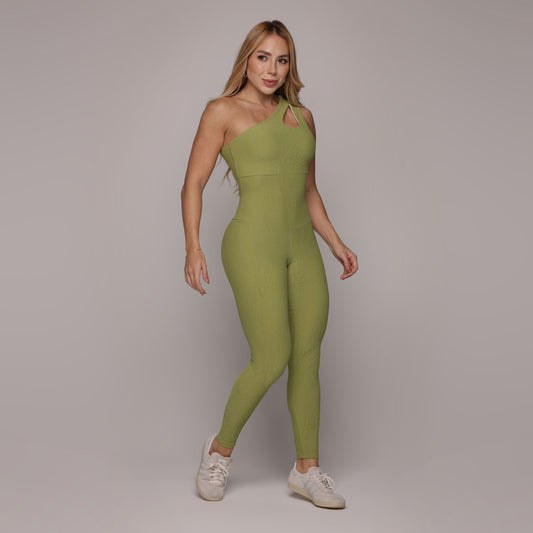 Olive Crunchy One shoulder Jumpsuit