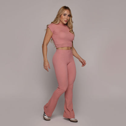 Peach Crunchy Flare leggings Set