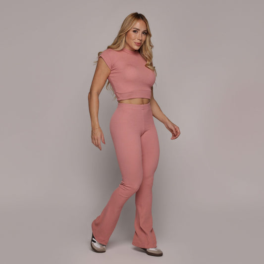 Peach Crunchy Flare leggings Set