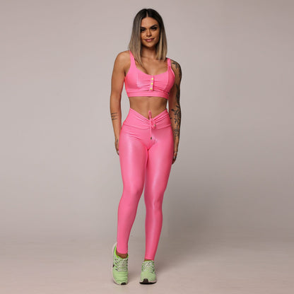 Pink Neon Glossy empina bum bum Leggings